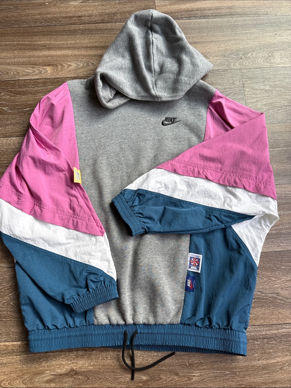 Nike Colorblock Hooded Sweatshirt in Gray, Pink & Blue